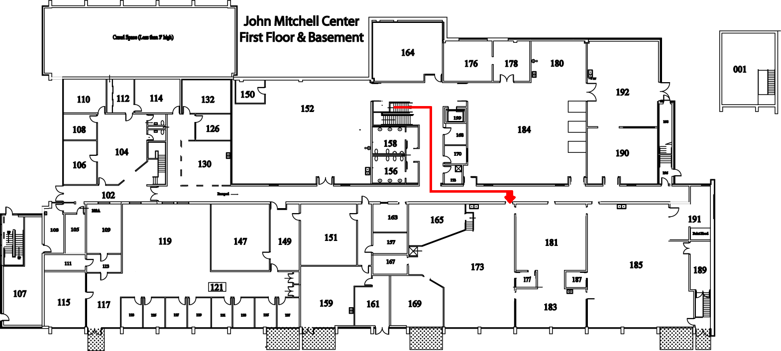 Map from lobby to room 173