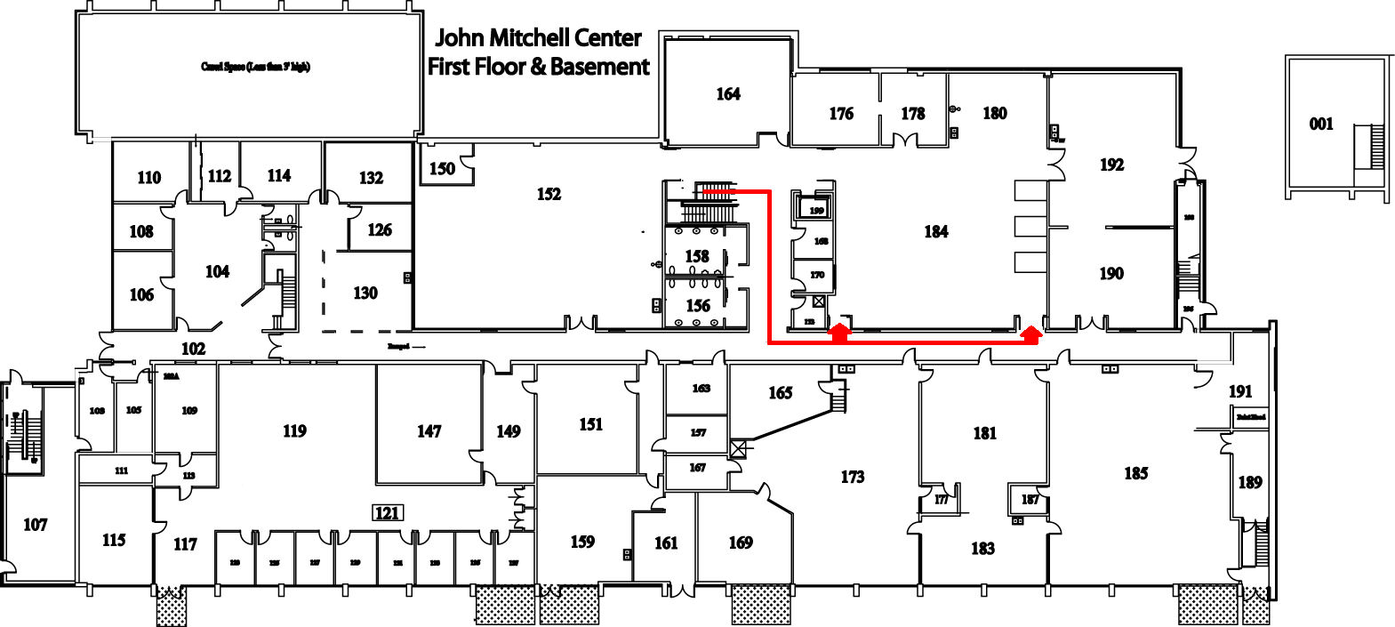 Map from lobby to room 184