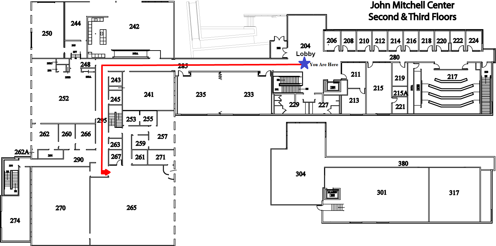 Map from lobby to room 265